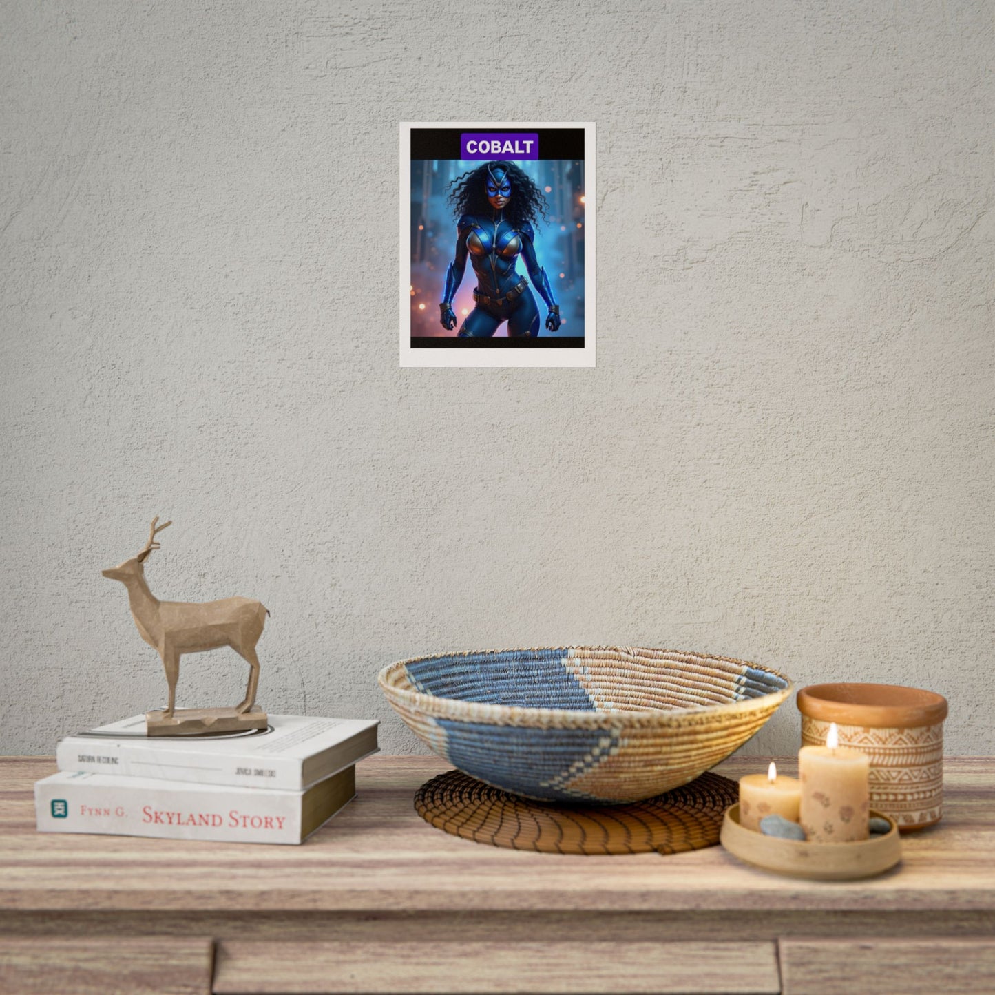 Cobalt Superhero Art Print, Framed Hero Decoration, Comic Wall Art, Gift for Superhero Fans, Unique Bedroom Decor