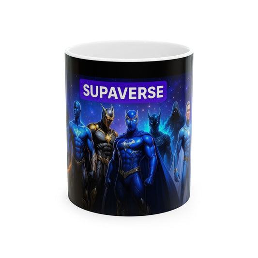 Superhero-Themed Ceramic Mug, Unique Gift for Comic Fans, Fun Coffee Cup, Supaverse Mug for Birthdays and Holidays