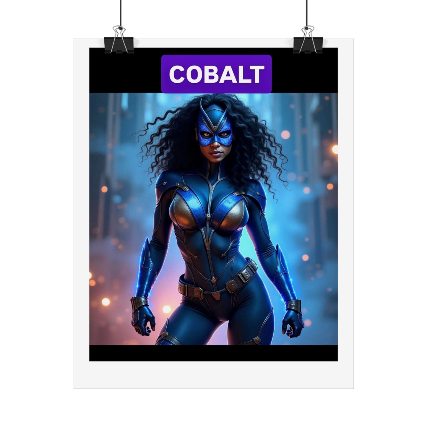 Cobalt Superhero Art Print, Framed Hero Decoration, Comic Wall Art, Gift for Superhero Fans, Unique Bedroom Decor