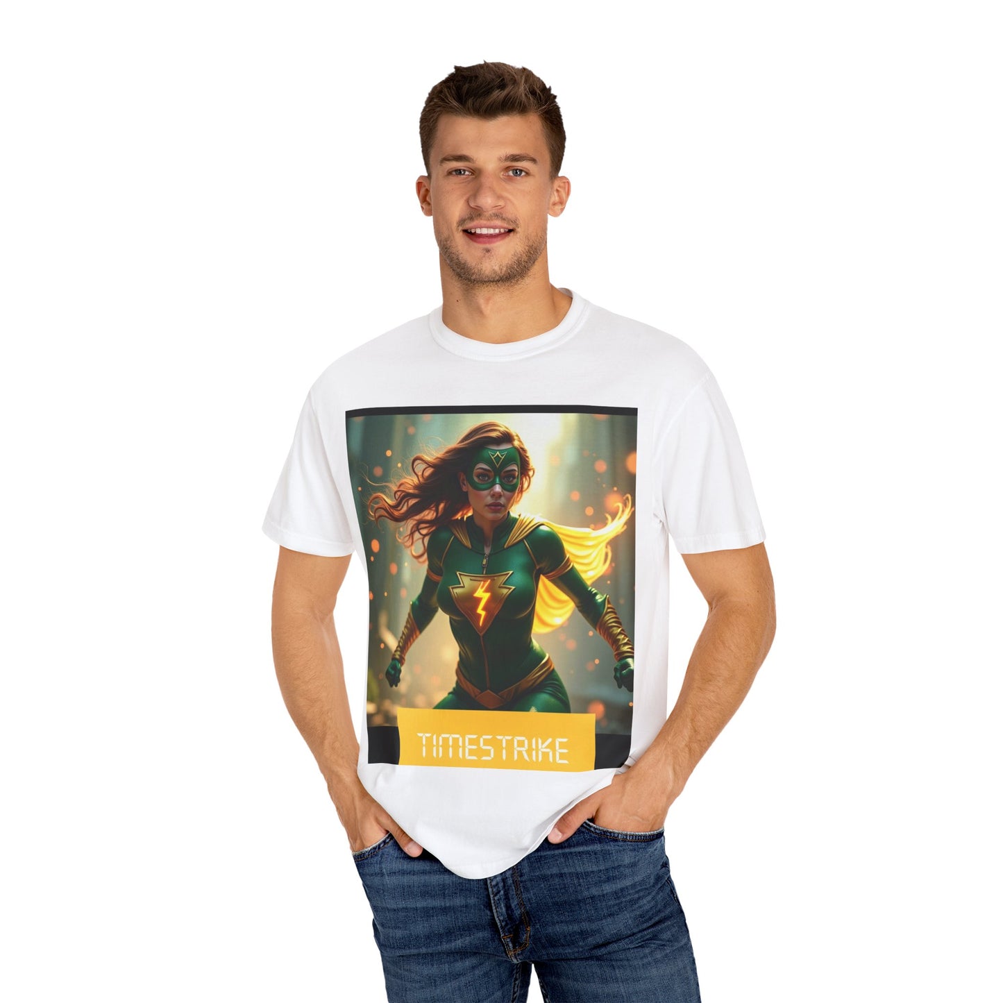 Superhero Timestrike T-shirt for Fans, Casual Wear, Gift for Comic Lovers, Graphic Tee for Events, Unisex Apparel