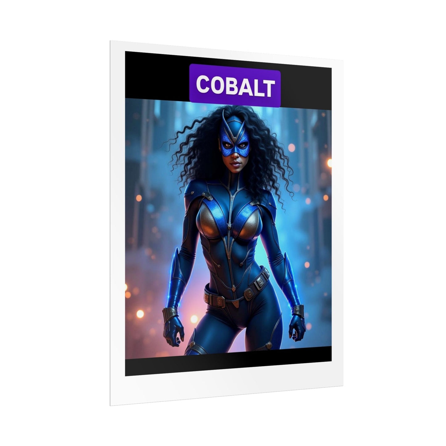 Cobalt Superhero Art Print, Framed Hero Decoration, Comic Wall Art, Gift for Superhero Fans, Unique Bedroom Decor