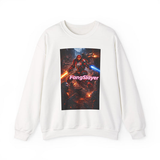 FangSlayer Crewneck Sweatshirt — Sci‑Fi Warrior Graphic Pullover