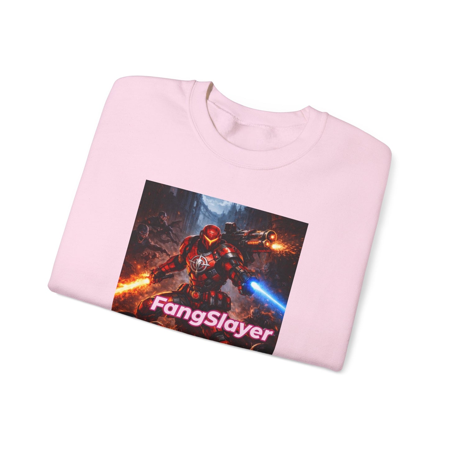 FangSlayer Crewneck Sweatshirt — Sci‑Fi Warrior Graphic Pullover