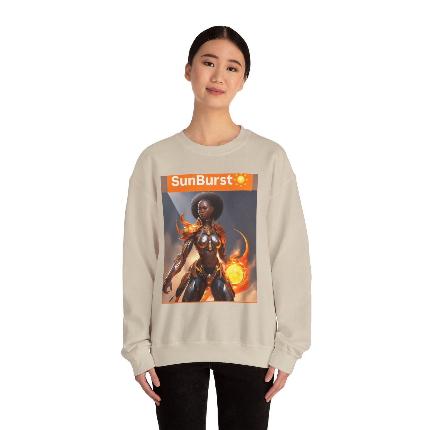SunBurst Solar Mage Sweatshirt - Afro-Futurist Flame Armor Crewneck