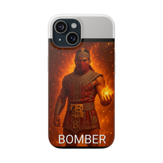 Bomber Phone Case, Fire-themed Flexi Case, Unique Phone Accessory, Gift for Gamers, Stylish Mobile Cover