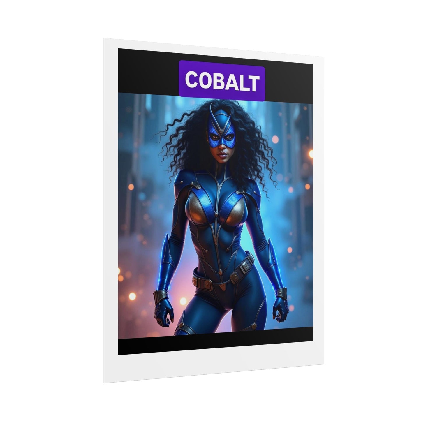 Cobalt Superhero Art Print, Framed Hero Decoration, Comic Wall Art, Gift for Superhero Fans, Unique Bedroom Decor
