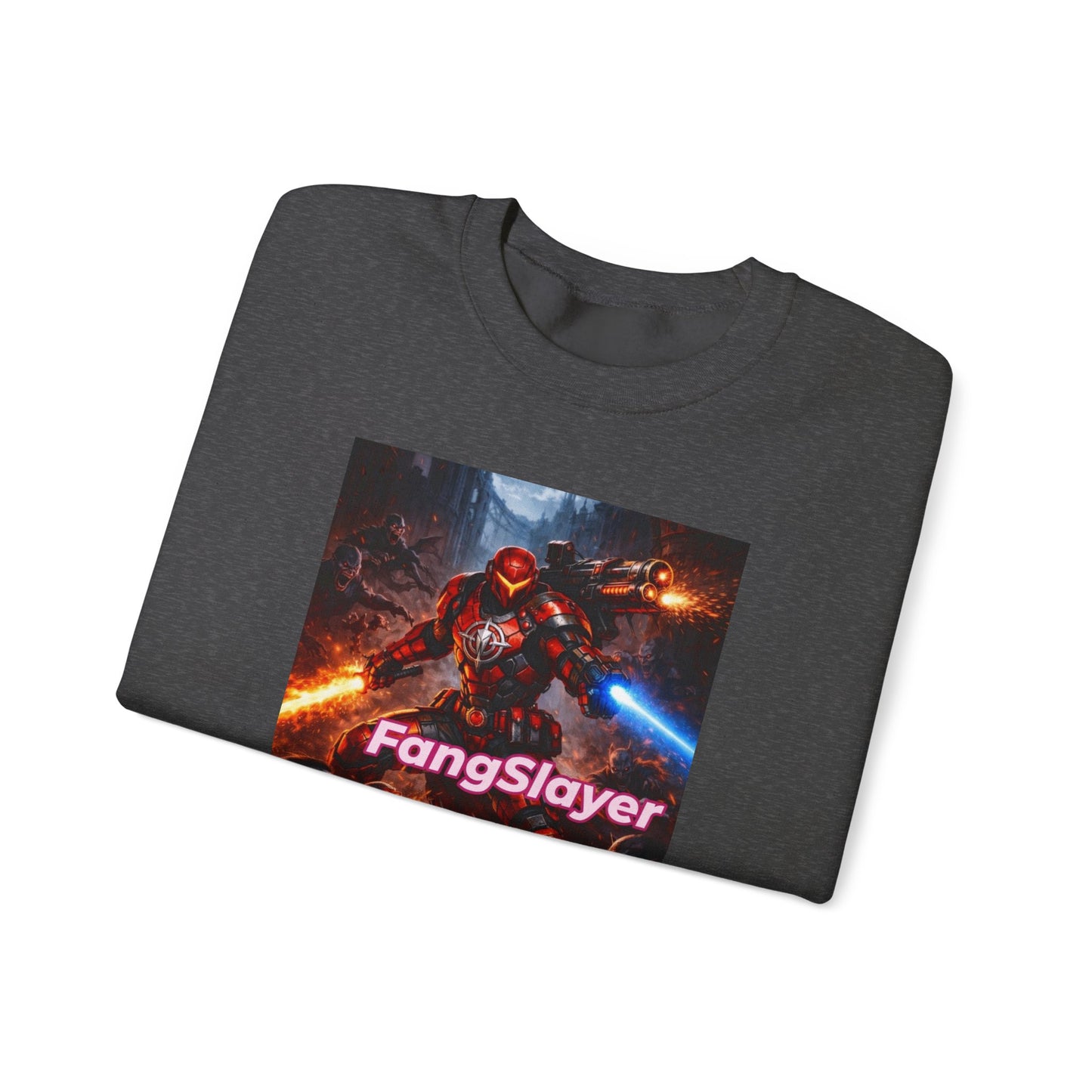 FangSlayer Crewneck Sweatshirt — Sci‑Fi Warrior Graphic Pullover