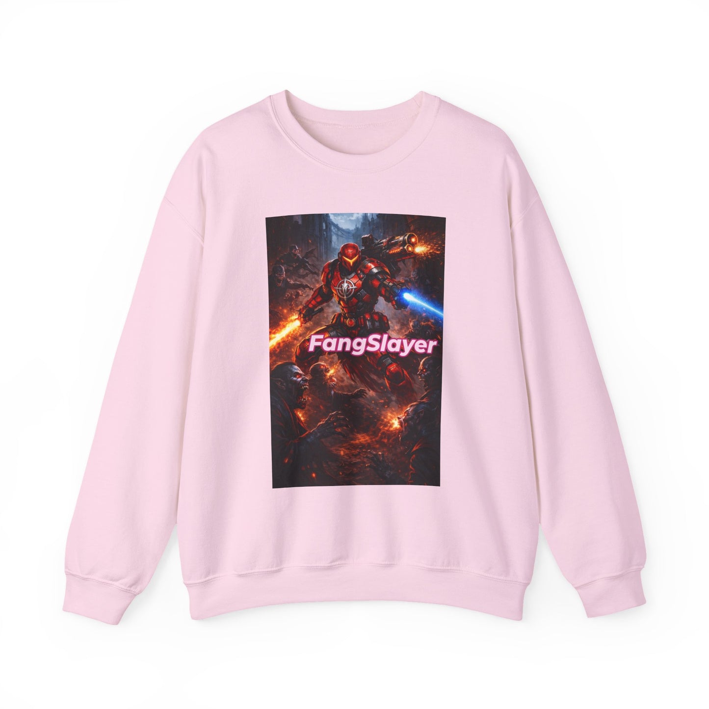 FangSlayer Crewneck Sweatshirt — Sci‑Fi Warrior Graphic Pullover
