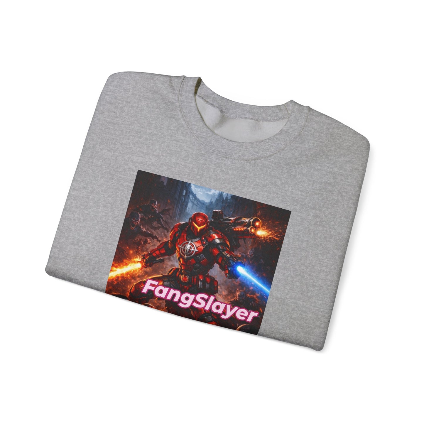 FangSlayer Crewneck Sweatshirt — Sci‑Fi Warrior Graphic Pullover