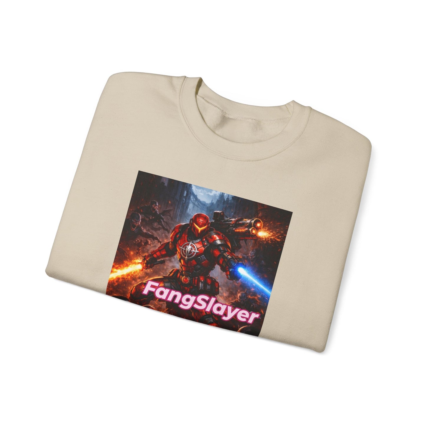 FangSlayer Crewneck Sweatshirt — Sci‑Fi Warrior Graphic Pullover