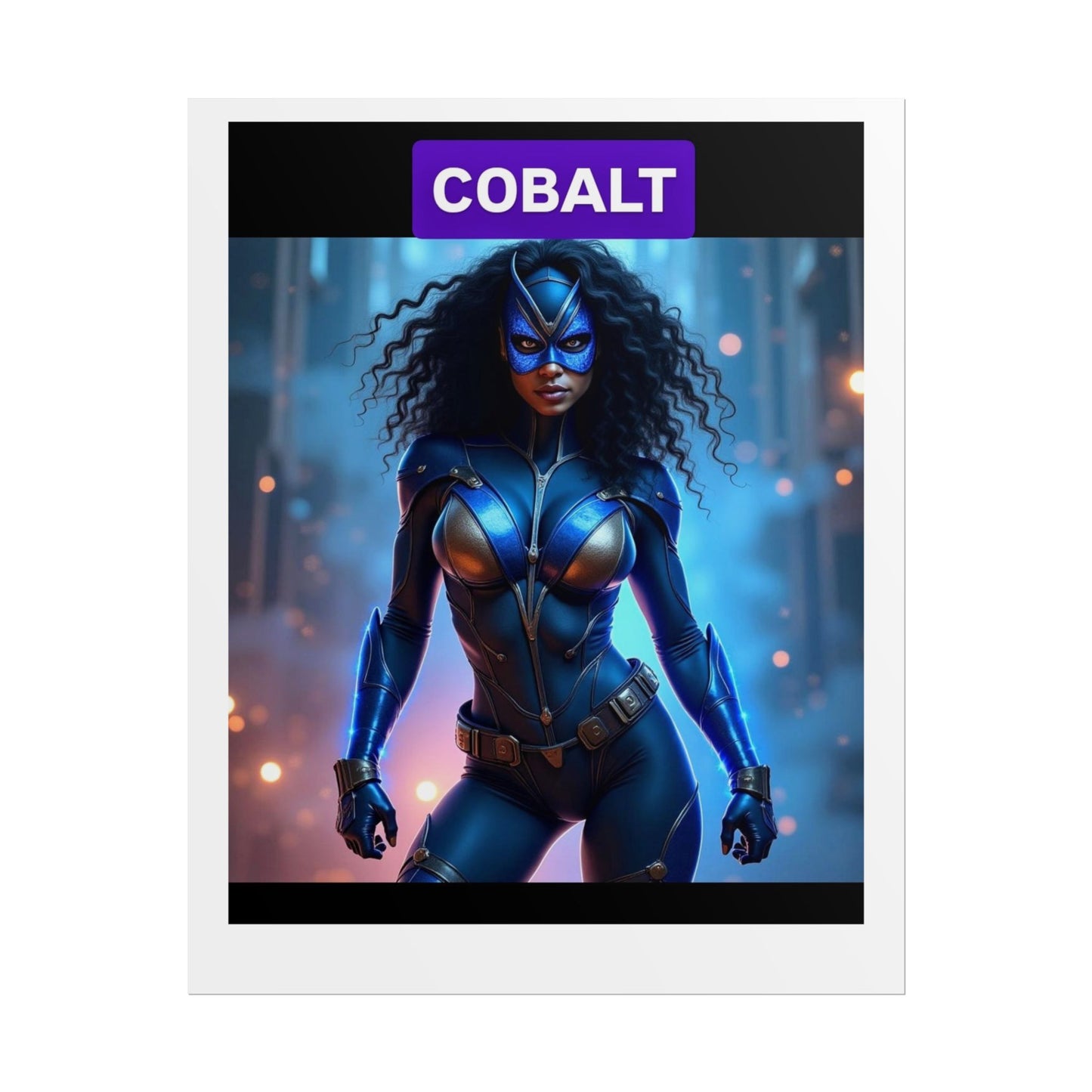 Cobalt Superhero Art Print, Framed Hero Decoration, Comic Wall Art, Gift for Superhero Fans, Unique Bedroom Decor
